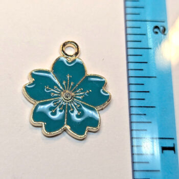 Blue Turquoise Sakura Flower Enamel Charm Gold - Image 2