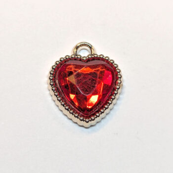 Red Faceted Acrylic Rhinestone Heart Charm Beaded Silver