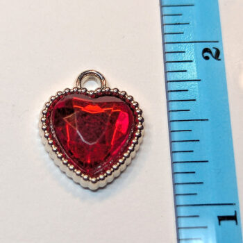 Red Faceted Acrylic Rhinestone Heart Charm Beaded Silver - Image 2