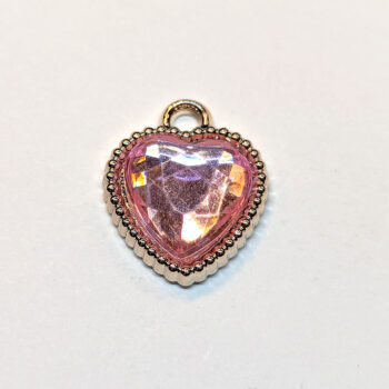 Light Pink Acrylic Rhinestone Heart Charm Beaded Silver