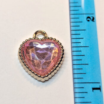 Light Pink Acrylic Rhinestone Heart Charm Beaded Silver - Image 2