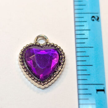 Purple Faceted Acrylic Rhinestone Heart Charm Beaded Silver - Image 2