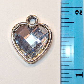 Clear Faceted Acrylic Rhinestone Heart Charm Gold - Image 2