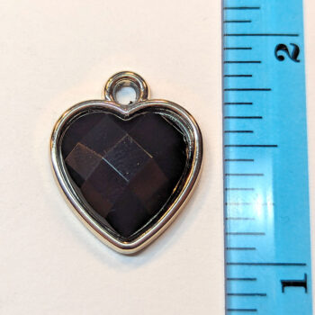 Black Faceted Acrylic Rhinestone Heart Charm Gold - Image 2