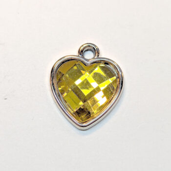 Yellow Faceted Acrylic Rhinestone Heart Charm Gold