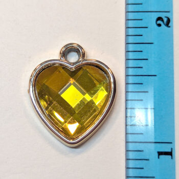 Yellow Faceted Acrylic Rhinestone Heart Charm Gold - Image 2