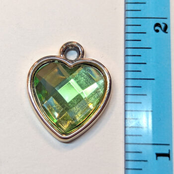 Light Green Faceted Acrylic Rhinestone Heart Charm Gold - Image 2