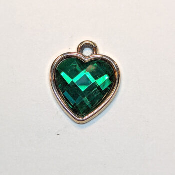 Green Faceted Acrylic Rhinestone Heart Charm Gold