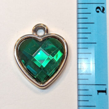 Green Faceted Acrylic Rhinestone Heart Charm Gold - Image 2