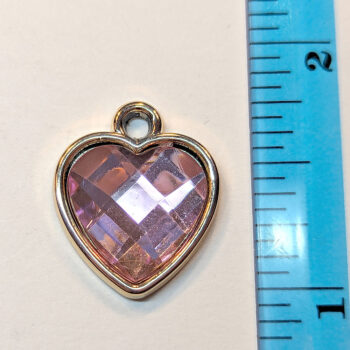 Pink Faceted Acrylic Rhinestone Heart Charm Gold - Image 2