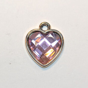 Pink Faceted Acrylic Rhinestone Heart Charm Gold