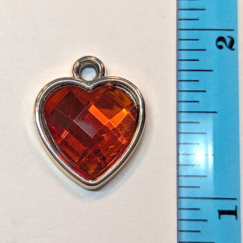 Red Faceted Acrylic Rhinestone Heart Charm Gold - Image 2