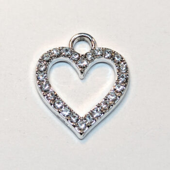 Clear Rhinestone Hollow Heart Charm Silver