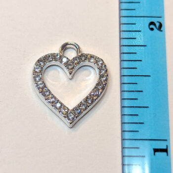 Clear Rhinestone Hollow Heart Charm Silver - Image 2