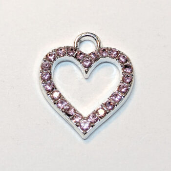 Pink Rhinestone Hollow Heart Charm Silver