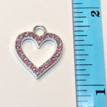 Pink Rhinestone Hollow Heart Charm Silver - Image 2