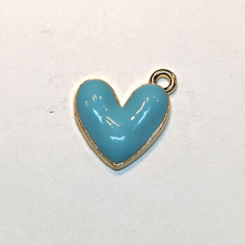 Puffy Blue Heart Enamel Charm Gold