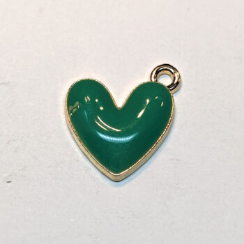 Puffy Green Heart Enamel Charm Gold