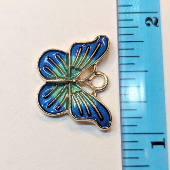 Blue Green Decorative Butterfly Enamel Charm Gold - Image 3