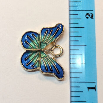 Blue Green Decorative Butterfly Enamel Charm Gold - Image 2