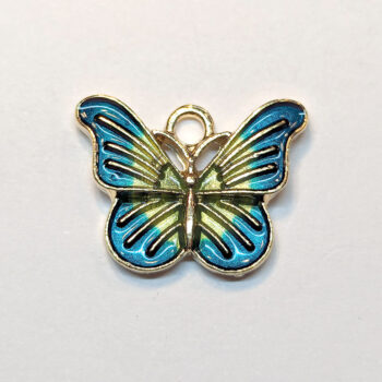 Blue Yellow Decorative Butterfly Enamel Charm Gold