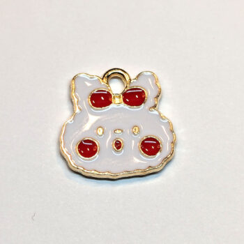 Cute White Cat Red Cheeks Enamel Charm Gold