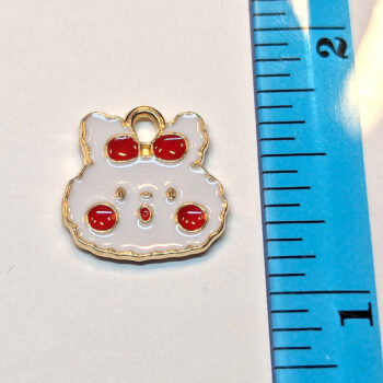 Cute White Cat Red Cheeks Enamel Charm Gold - Image 2