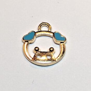 Cute Hollow Dog Puppy Blue Heart Ears Enamel Charm Gold