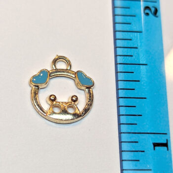 Cute Hollow Dog Puppy Blue Heart Ears Enamel Charm Gold - Image 2