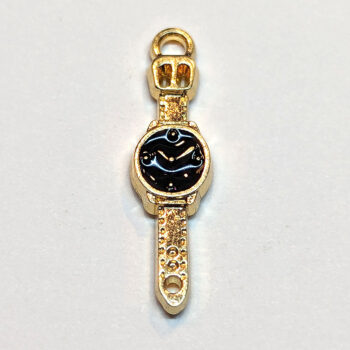 Black Wrist Watch Enamel Charm Gold