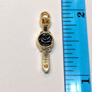 Black Wrist Watch Enamel Charm Gold - Image 2