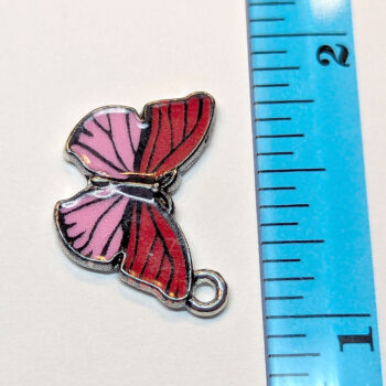 Red Pink Angle Butterfly Enamel Charm Gold - Image 2