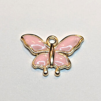 Pink Wide Wings Butterfly Enamel Charm Gold