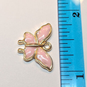 Pink Wide Wings Butterfly Enamel Charm Gold - Image 2