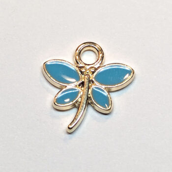 Blue Dragonfly Curved Tail Enamel Charm Gold