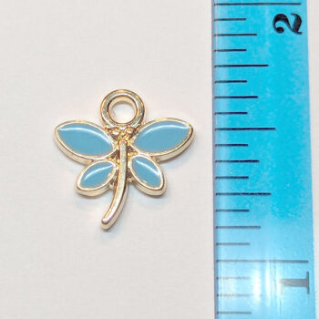 Blue Dragonfly Curved Tail Enamel Charm Gold - Image 2