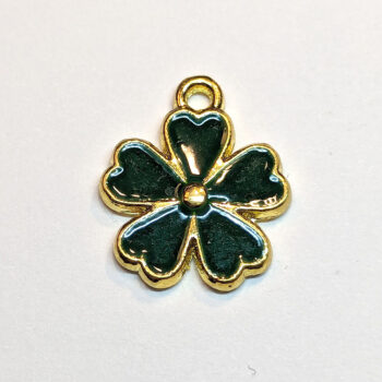 Green Hearts Petals Flower Enamel Charm Gold