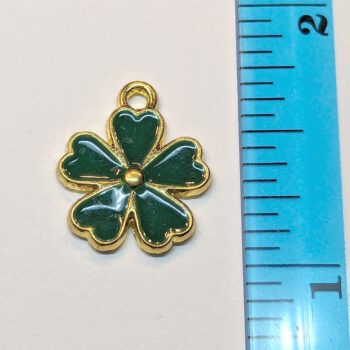 Green Hearts Petals Flower Enamel Charm Gold - Image 2