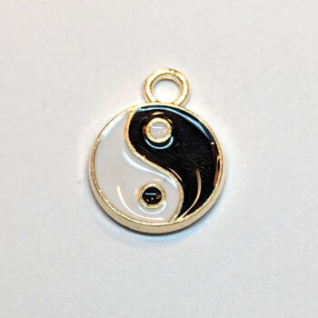 Yin Yang Black and White Round Circle Enamel Charm Gold