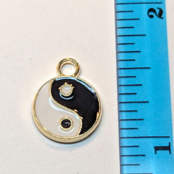 Yin Yang Black and White Round Circle Enamel Charm Gold - Image 2