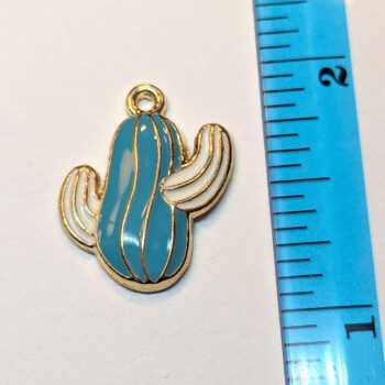 Blue White Cactus Plant Enamel Charm Gold - Image 2