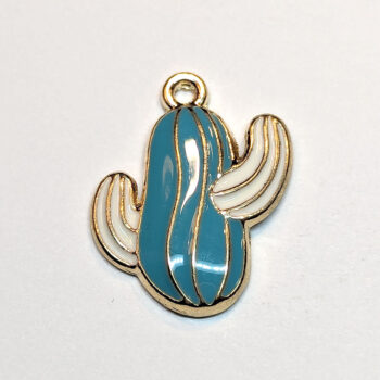 Blue White Cactus Plant Enamel Charm Gold