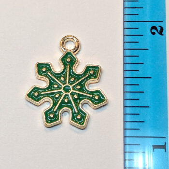 Green Snowflake Enamel Charm Gold - Image 2