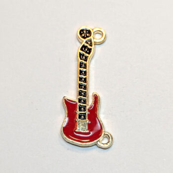 Red Black Guitar Enamel Connector Charm Gold