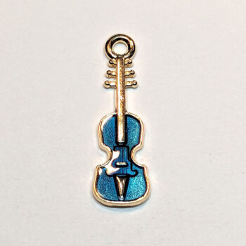 Blue Violin Musical Instrument Enamel Charm Gold