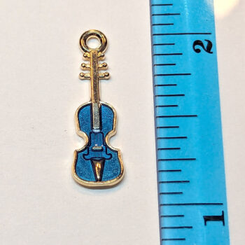 Blue Violin Musical Instrument Enamel Charm Gold - Image 2