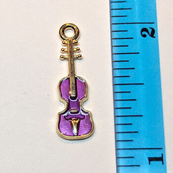 Purple Violin Musical Instrument Enamel Charm Gold - Image 2