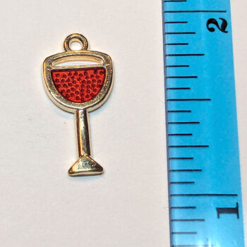 Red Wine Glass Enamel Charm Gold - Image 2