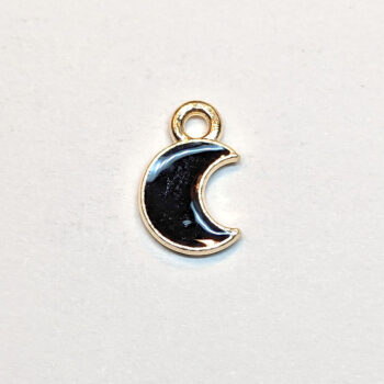 Dainty Black Moon Enamel Charm Gold