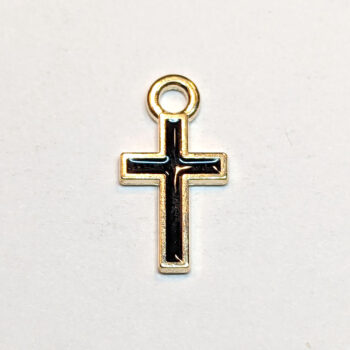 Narrow Black Cross Enamel Charm Gold